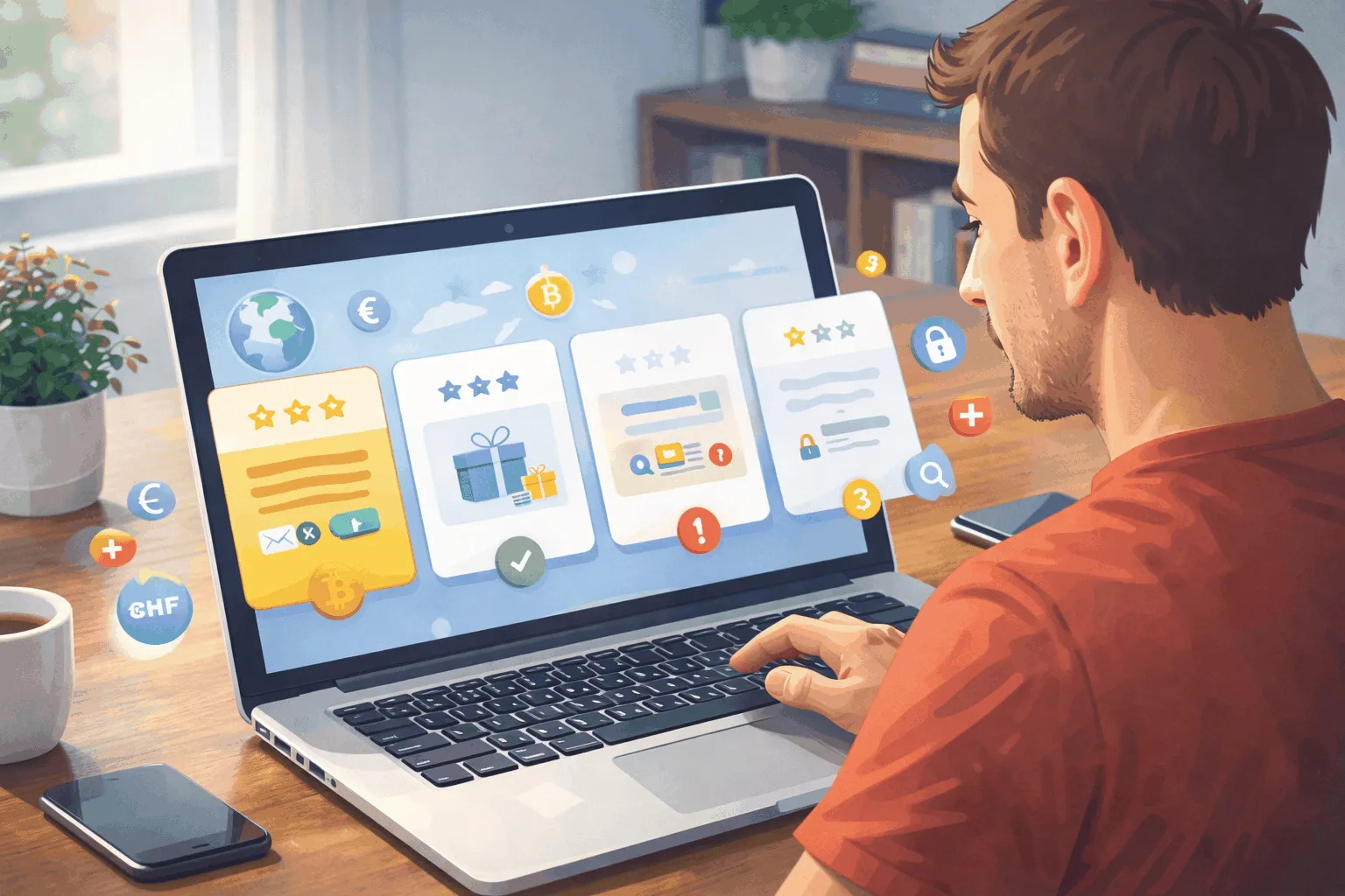 Vergleich ausländischer Online Casinos für Schweizer Spieler am Laptop